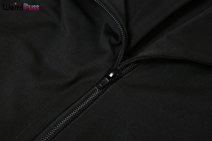 Weird Puss Fitness Jumpsuit Women Zip Skinny Long Full Activity Casual Sporty Solid Street Workout Simple Classic Tight Overalls