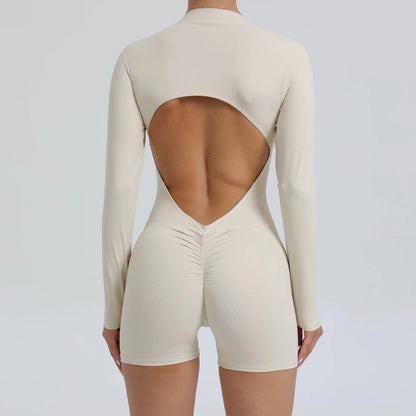 2026 Pad Zipper Long Sleeve Yoga Set Women One Piece Jumpsuit Gym Workout Shorts Fitness Bodysuit Sports Athletic Suit XP358