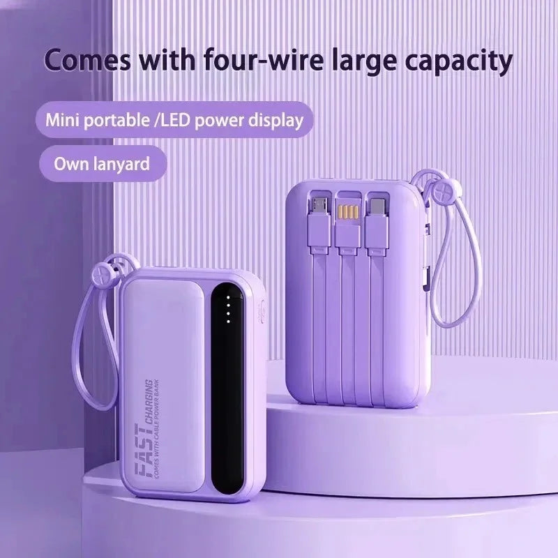 50000mAh Large Capacity Solar Power Bank 4 In1 Built in Cables Intelligent Digital Display Laser Light For Samsung Apple