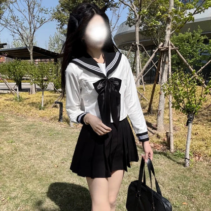 Japanese Sailor Suit Black/White/Red/Pink Korean College Sailor Fuku Short Sleeve High School Girls Students Jk Uniforms Seifuku