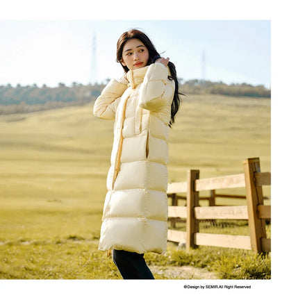 Semir Down Jacket Women Long Length Waterproof Coat 2026 Fashion Winter New Loose Hooded Coat Simple Down Jacket Woman