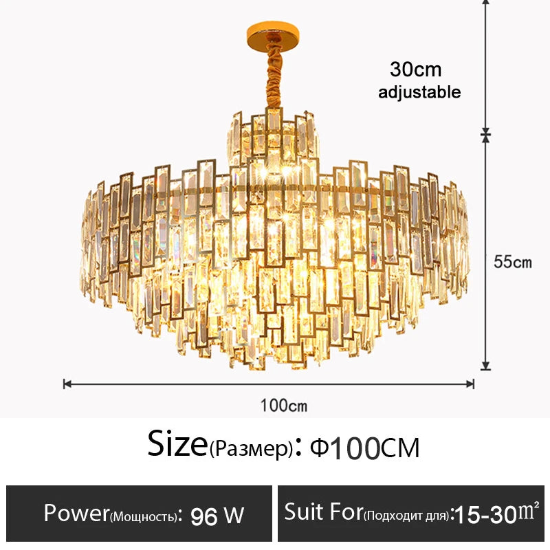 Luxury Dining Living Room Chandelier Modern Round Ceiling Pendant Lights Interior Decoration Golde Crystal Led Ceiling Light