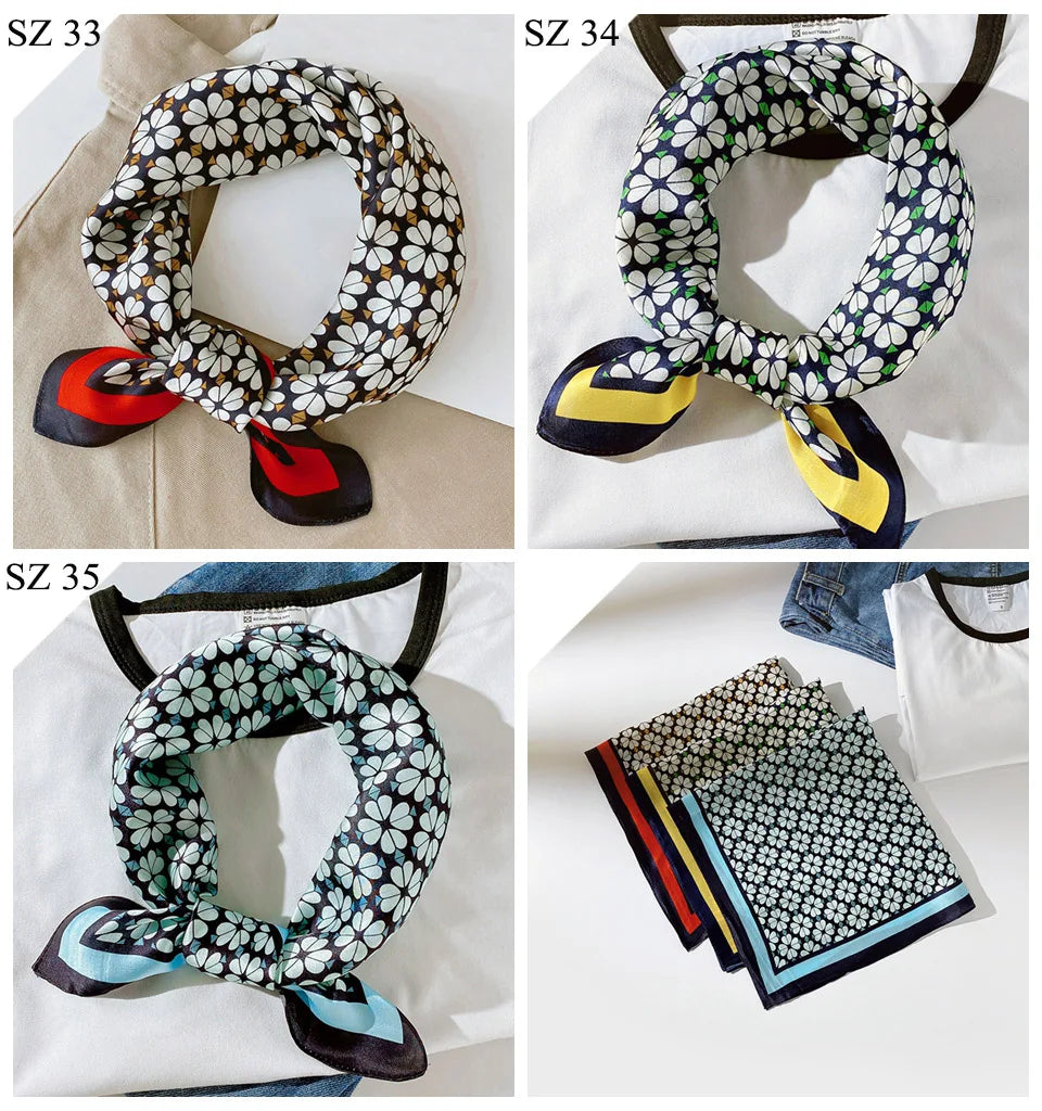Silk Scarf For Bag Lady Neck Tie 100% Silk Scarf Luxury Brand Print Flower Stripe Plaid Dot Bandana Hair Tie Handkerchief Gifts