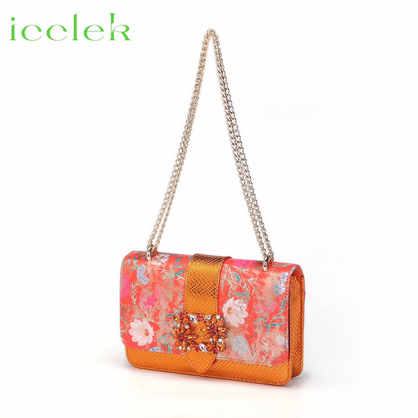 Newest Green Color Print Design High Heels Decorated with Water Rhinestone Party Women's Shoes and Bags Set