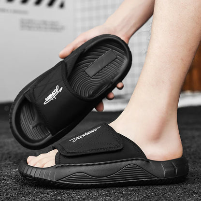 Leisure Walk Mens Slippers Outdoor Leather Male Slides Sneakers Summer Beach Shoes Sandals for Male Large Size Casual Half Drag