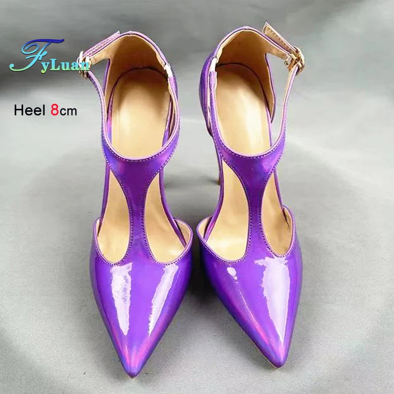 Purple Sandals With Heels For Woman Luxury Party Elegant Dress Shoes Summer Pointy Toe Sexy Sandals Lady 8CM 10CM 12CM Stilettos