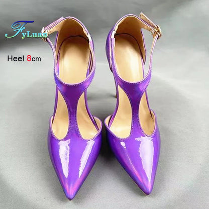 Purple Sandals With Heels For Woman Luxury Party Elegant Dress Shoes Summer Pointy Toe Sexy Sandals Lady 8CM 10CM 12CM Stilettos