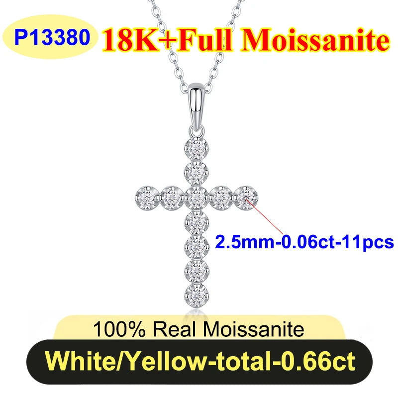 PureNew Cross Full Moissanite Diamond Necklace for Women 925 Sterling Silver Plated 18k Gold Women's Moissanite Chain Pendant