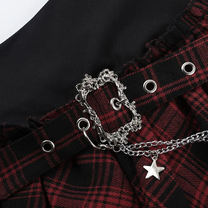 Plaid Print Patchwork Irregular Mini Kpop Casual Skirt Hot Girl Summer All Match Gothic Aesthetic Grunge Streetwear Ruffle Skirt