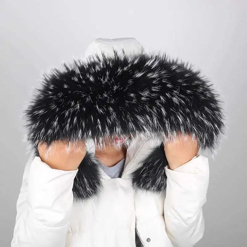 2025 Winter Raccoon Fur Collar Women Men Luxury Natural Fur Hood Trim Decors For Coat Jacket  Genuine Real Fur Shawls Scarves