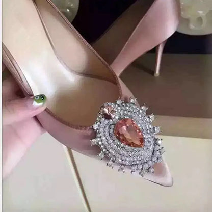 Luxury Diamond Crystal Satin Women Pumps Elegant Pointed toe Stiletto High heels Spring Autumn Fashion Wedding Banquet Shoes