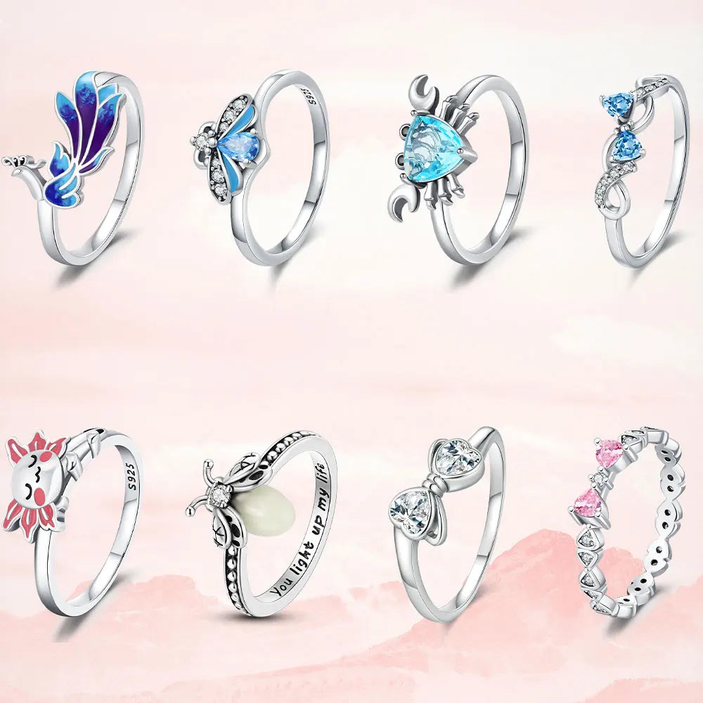 New Original Cartoon Animal Ring S925 Sterling Silver Rings Fashion Elegant Jewelry Romantic Gift For Woman Fine Butterfly Ring
