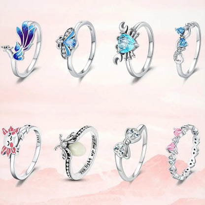 New Original Cartoon Animal Ring S925 Sterling Silver Rings Fashion Elegant Jewelry Romantic Gift For Woman Fine Butterfly Ring