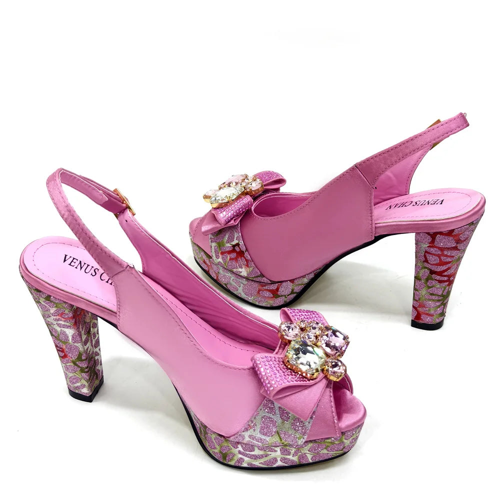 Elegant Women Heels for Party Open Toe Special Material Design Rhinestone Italian Only Sandals and Set to Choose 2024