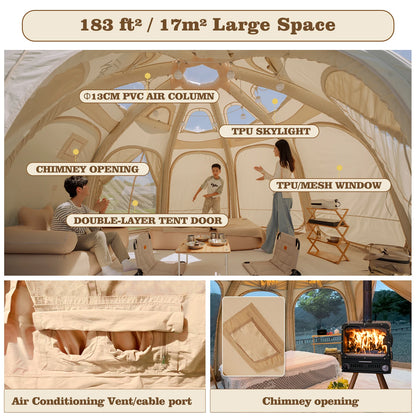 Classic Waterproof Geodesic Coody Dome Beige Inflatable Tent Family Outdoor Glamping Canopy Air House Tent