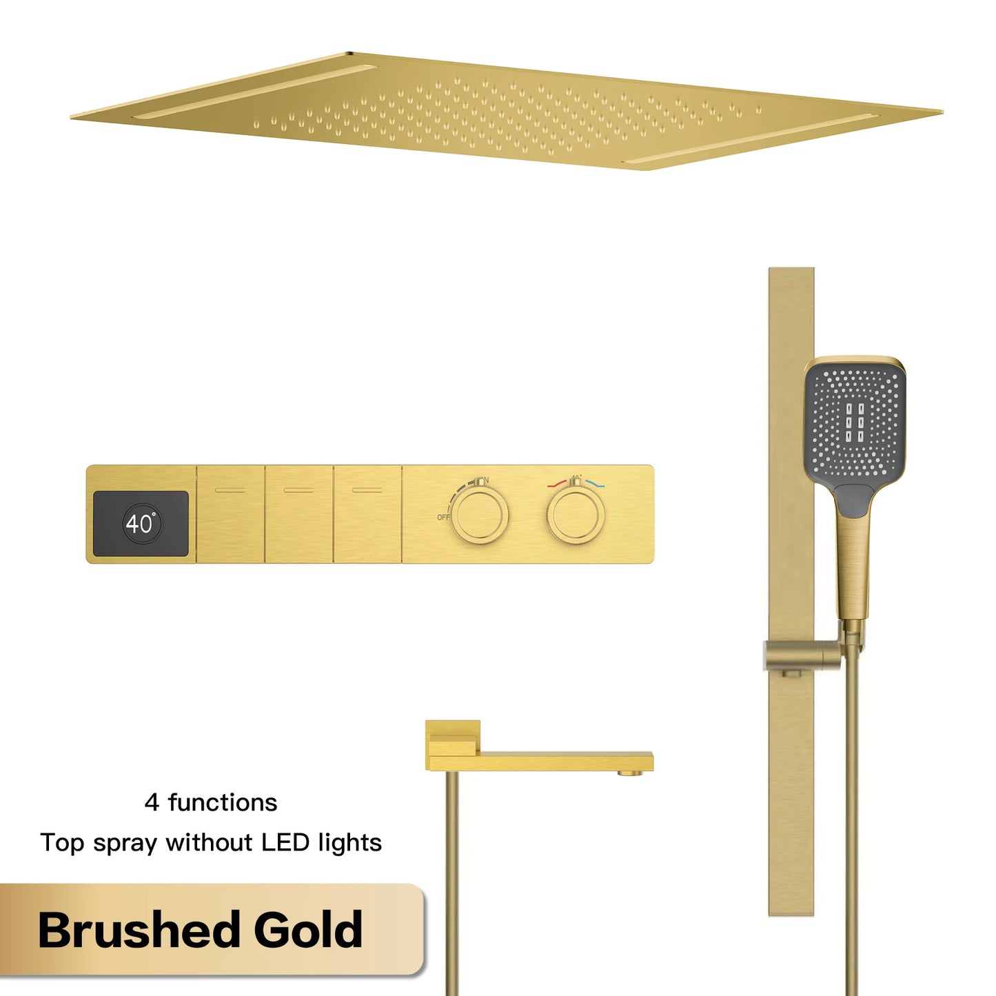 Luxury Brass Gun Gray Ceiling Constant Temperature Shower System LED Digital Display Hot and Cold Water Embedded Bathroom Faucet