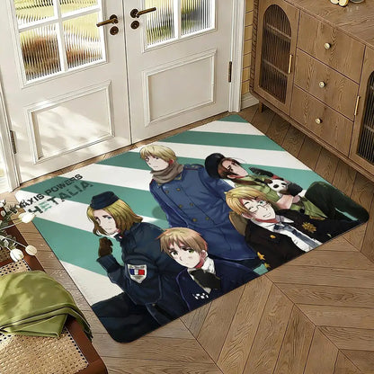 Cartoon Hetalia Axis Floor Mat Soft Thickened Absorbent Non-Slip Bedroom Living Room Door Mat Home Decor Flannel Rugs