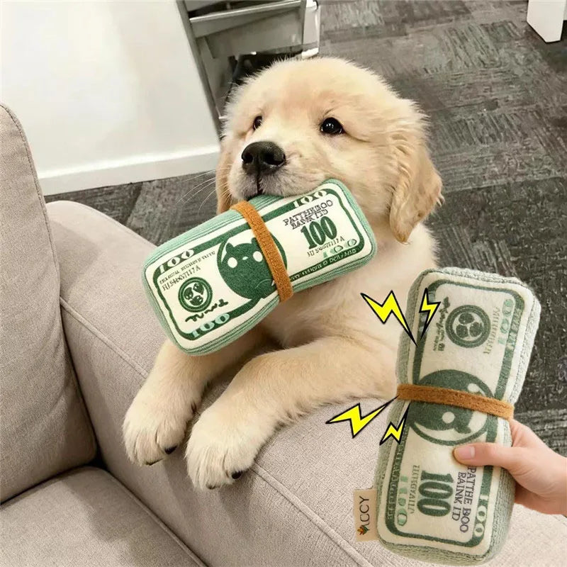 Plush Chew Toy for Dogs Money Shape Bite Resistant Squeaky Toy For Puppy Durable Chew-Resistant Interactive Dog Toy
