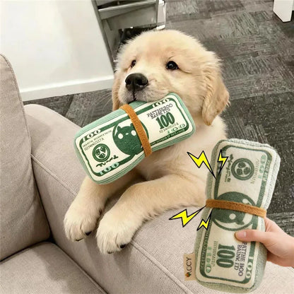 Plush Chew Toy for Dogs Money Shape Bite Resistant Squeaky Toy For Puppy Durable Chew-Resistant Interactive Dog Toy