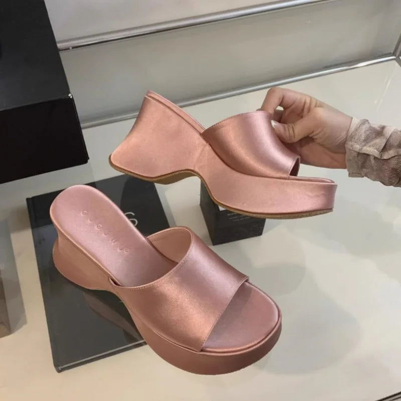 Summer Women's Slippers Fashion Platform Sandals Luxury Leather Casual Slippers High-heele Slippers for Women Open Toe Sandalias