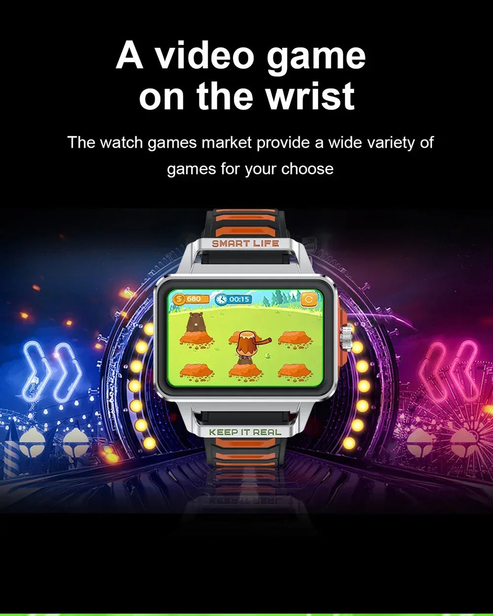 Hip Hop Fashion Personality Smart Watch 1.57-inch HD Screen 24h Continuous Heart Rate Sleep Monitor Game Waterproof Smartwatch