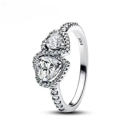 Luxury Original 925 Sterling Silver Heart-shaped Bow Flower Ring fit Women's High-end Jewelry Parties Valentine's Day Gifts