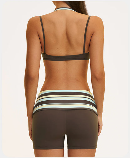 2PCS Stripes Fitness Suit Women's Tracksuits Polka Dot High Waist Workout Capri Pants Sports Set Female Yoga Sports Clothes
