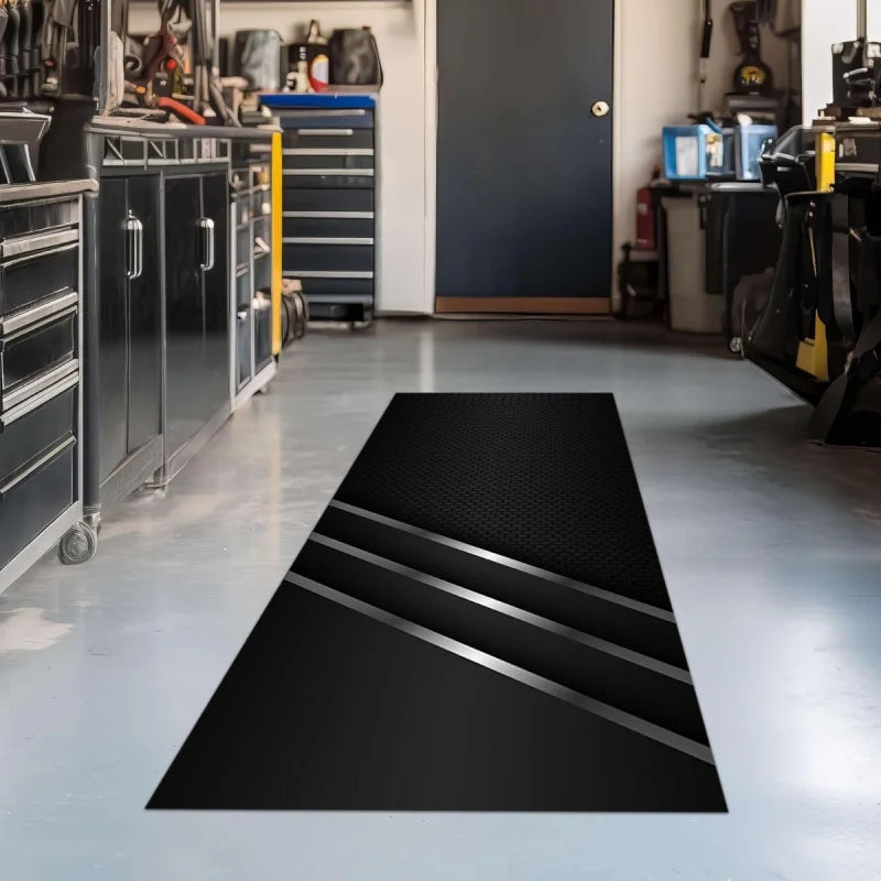 VIKAMA Black Motorcycle Racing Mat Sporty Biker Runner Easy Care Modern Garage Decor Entryway Floor Carpet Non-Slip Rug