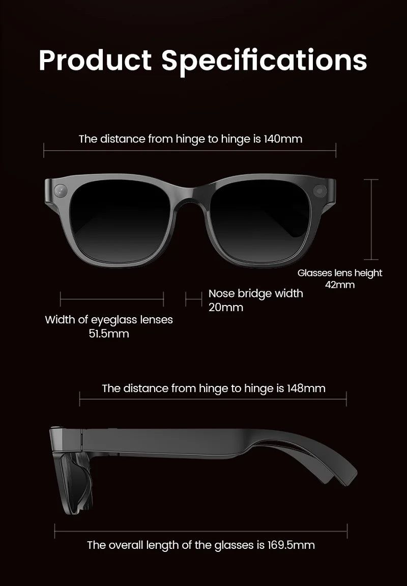 AI Smart Glasses 13MP 5K Camera 32GB ROM HD Photo Identify Objects ChatGPT Video Call Translation Music WiFi Bluetooth Eyewear
