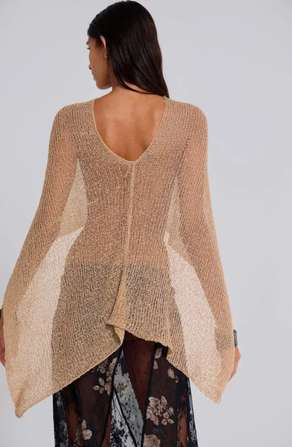 Casual Drop Shoulder Crochet Poncho Sweater Sheer Multi-wear Halter Shawl Irregular Knitted Cover-ups Vacation Outfits