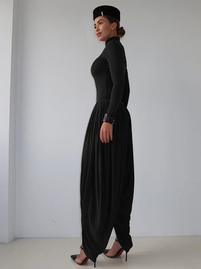 Whatiwear Casual Fashion Jumpsuits Woman Autumn Trend Turtleneck Full Sleeve Ruched Design Daily Simple Office Style Overalls