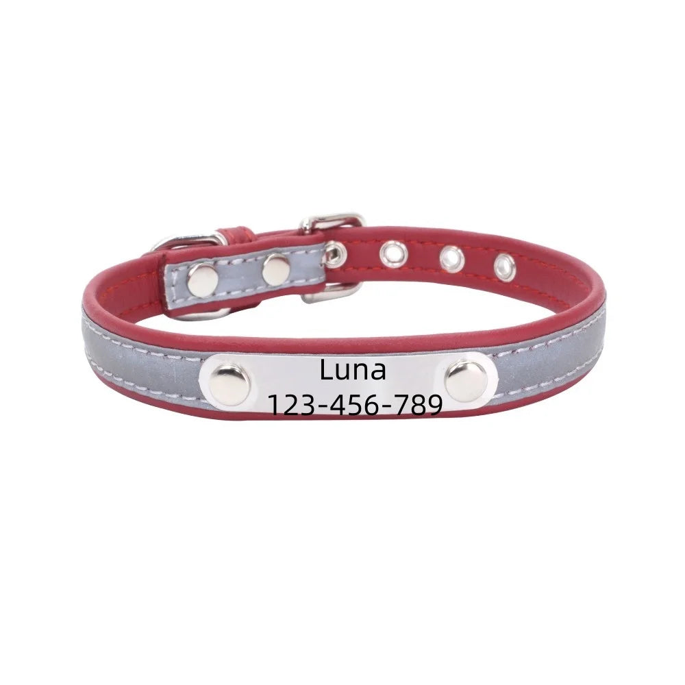Dog Collar PU Leather Engraved - Customized with Name, Unique Gift for Dog Lovers, Adjustable Puppy for Small Medium Large Breed