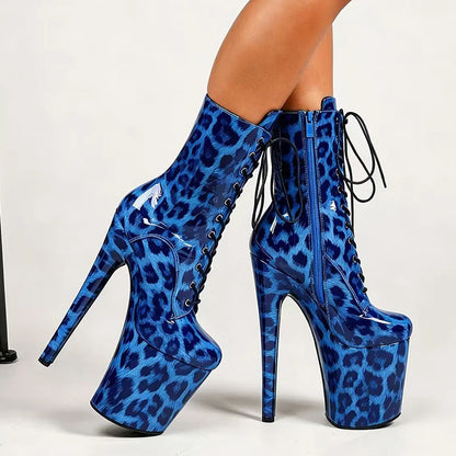 Stripper Heels 20CM/8Inches Supers Fashion Pole Dance Shoes For Nightclub Club Party Women Platform Leopard print Short Boots