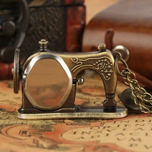Fashion Vintage Sewing Machine Design Pocket Watch Shape Clock Pendant Long Necklace Chain keychain Watches Birthday Gifts