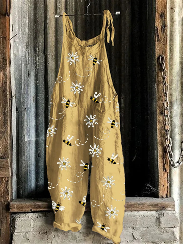 Suspenders Jumpsuits Women Print One Piece Pocket Overalls Sling Long Pants Casual Loose High Waist Rompers Y2k Streetwear 2025