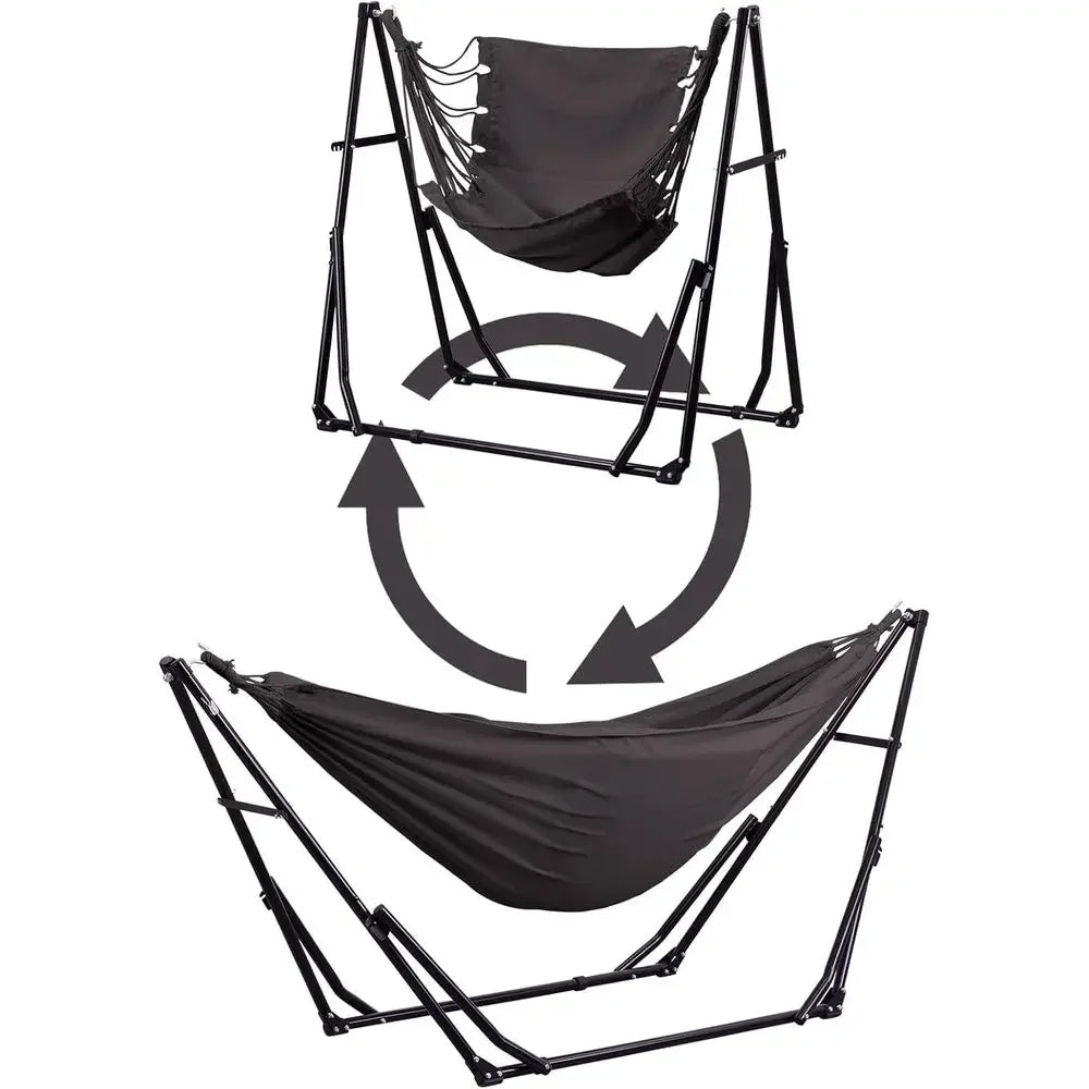 Portable Outdoor Hammock Swing Chair with Heavy Duty Stand, 480 lbs Capacity, Multifunctional, Gray