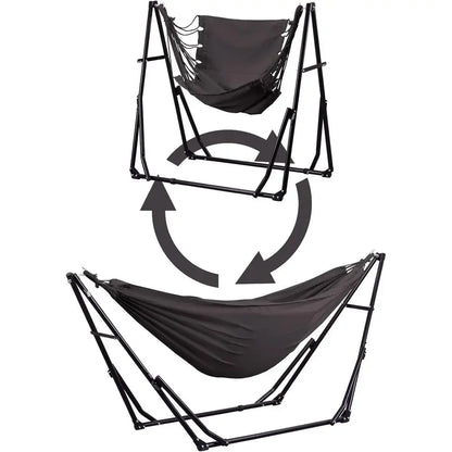 Portable Outdoor Hammock Swing Chair with Heavy Duty Stand, 480 lbs Capacity, Multifunctional, Gray