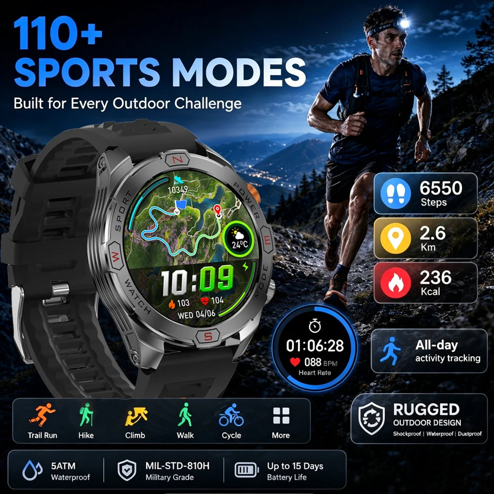 ChiBear Genuine Military Smart Watch Men: 1200 mAh Battery Compass GPS Sports Outdoor Watch Bluetooth Call Smartwatch 2026 New