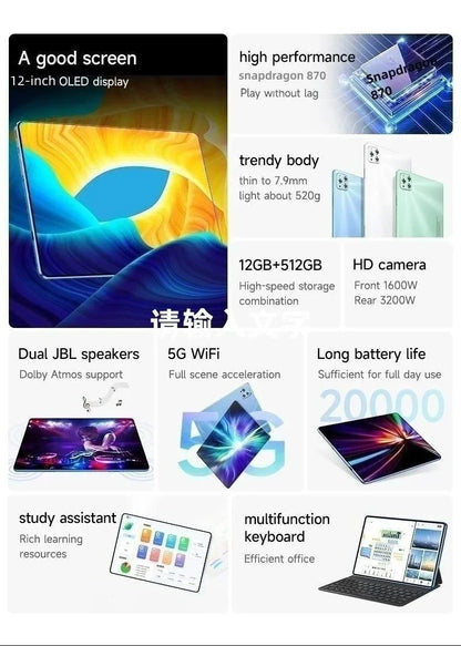 2026 Global Original Tablet iPad Air PRO 12 inch Android 15 22GB+2TB 20000mAh 5G Dual SIM Card WiFi GPS HD 4K Mi AndroidTablet