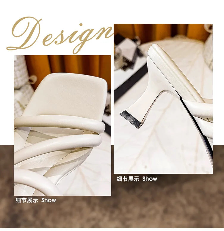 Elegant Ladies Glass Tacones Slippers Open Toe Thick Band Sandals Women High Heels Shoes Wedges Open Toe Slides Beach Sandalias