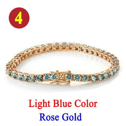 Colorful 3mm Luxury  Certified Moissanite Tennis Chain For Women 925 Sterling Silver Man Moissanite Bracelet Chain Hip hop