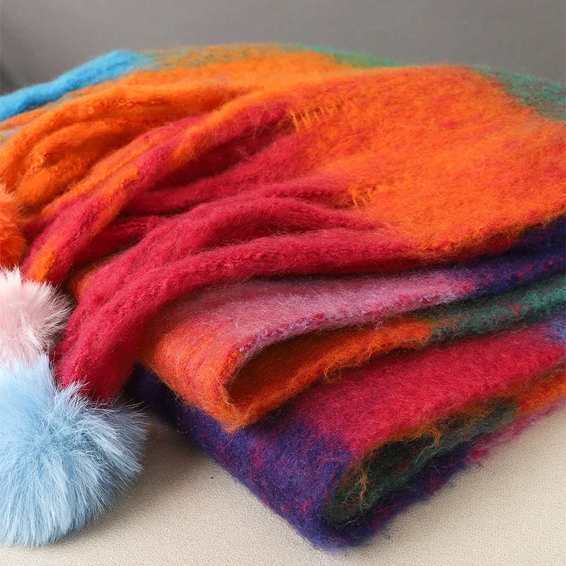 Winter Scarf Women Luxury Autumn Winter Cashmere Scarf Thickened Warm Shawl Classic Tassels Fluffy Scarf Plaid Color Soft Shawl