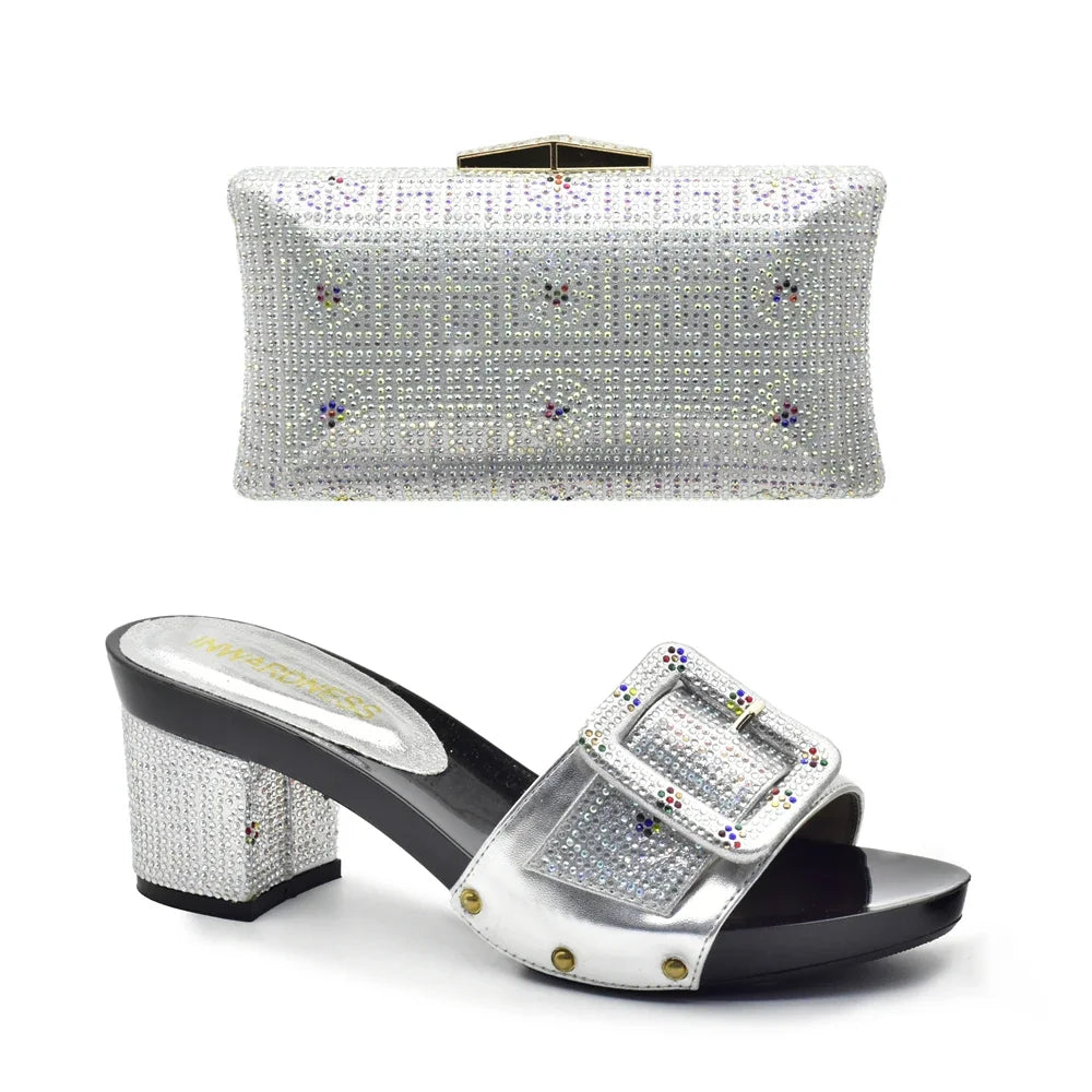 Latest African Shoes and Matching Bags Italian Nigerian Women Wedding Shoes and Bag Set with Rhinestone Luxury Designer Pumps