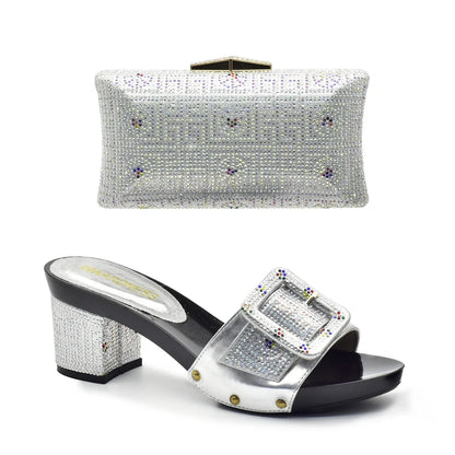 Latest African Shoes and Matching Bags Italian Nigerian Women Wedding Shoes and Bag Set with Rhinestone Luxury Designer Pumps