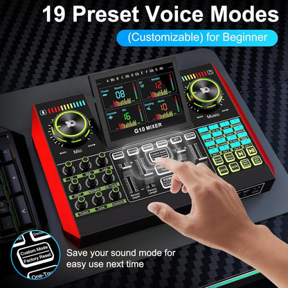 Tenlamp Plug And Play Podcast Equipment Bundle with Professional Chipset, G10 Live Streaming Audio Interface for Laptop PC, Voice Changer Denoise Reverb Sound Board Kit for Gaming Singing Vlog Living Broadcast Recording