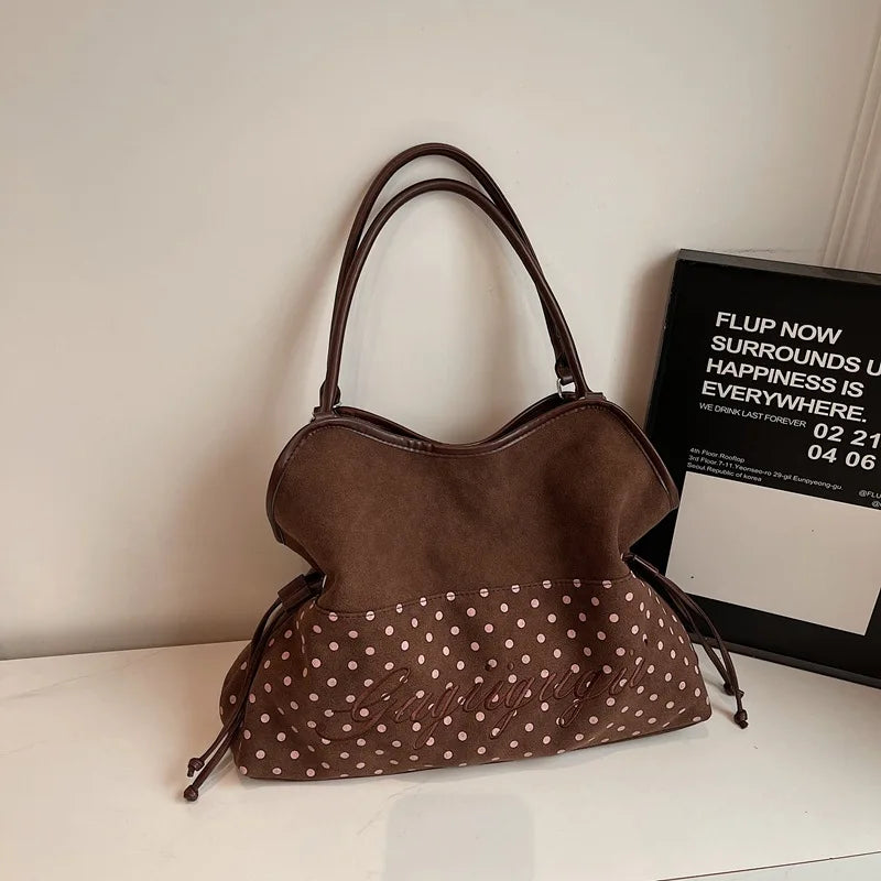 Brand Women's Shoulder Bag Y2k Fashion Sweet Polka Dot Handbag Korean Casual Versatile Leopard Print Brown Frosted Tote Bags