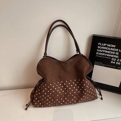 Brand Women's Shoulder Bag Y2k Fashion Sweet Polka Dot Handbag Korean Casual Versatile Leopard Print Brown Frosted Tote Bags