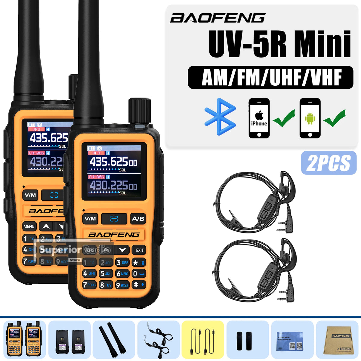 Baofeng UV-5R Mini Two Way Radio Orange BF-5R Mini Walkie Talkie Bluetooth Power Adjustable Tiny Size 1/2/4PCS Frequency Copy 5W