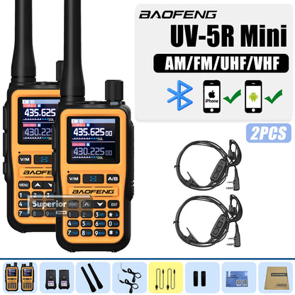 Baofeng UV-5R Mini Two Way Radio Orange BF-5R Mini Walkie Talkie Bluetooth Power Adjustable Tiny Size 1/2/4PCS Frequency Copy 5W