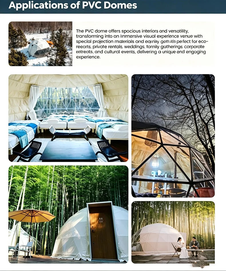 PVC Geodesic Dome Tent, Waterproof Windproof Snow Resistant Luxury Glamping Tent for Resort Hotel Outdoor Party Event Shelter
